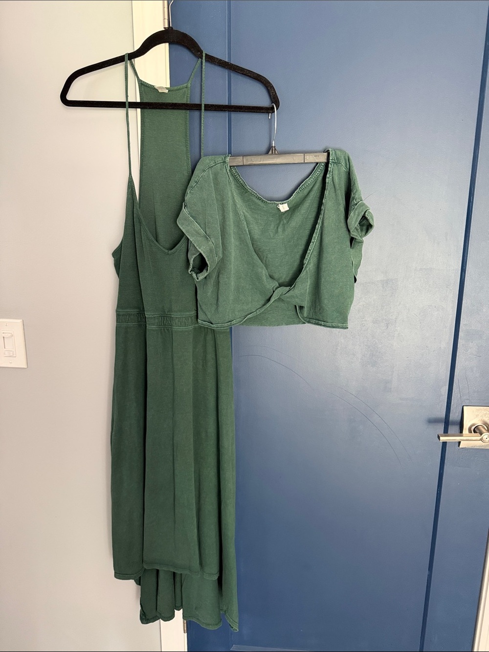 Forest Green Maxi Dress with Matching Crop Top Anthropologie daily practice set